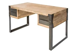 Massiver Industrial Schreibtisch FACTORY 135cm Akazie weiß gekälkt