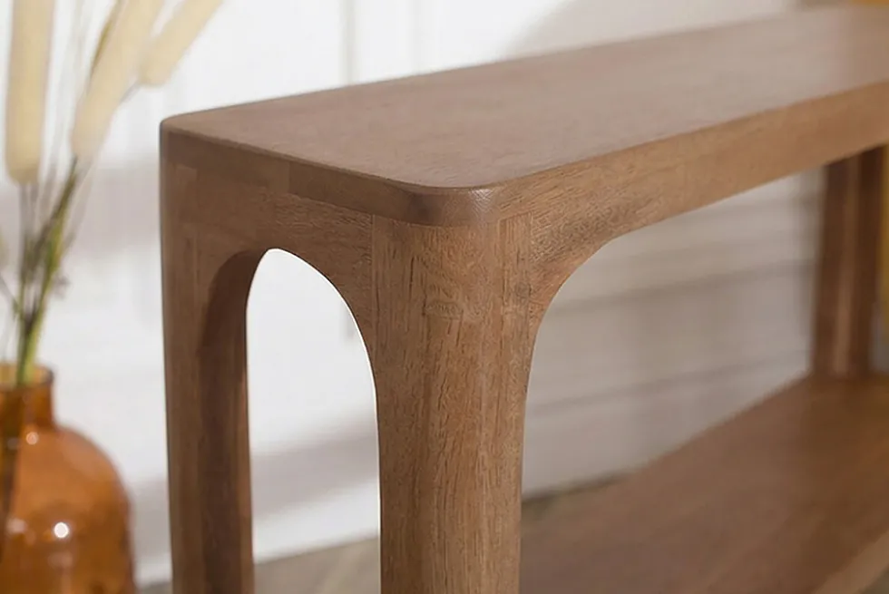 Massiver Konsolentisch ELEMENTS 90cm braun honey finish Mangoholz Regal