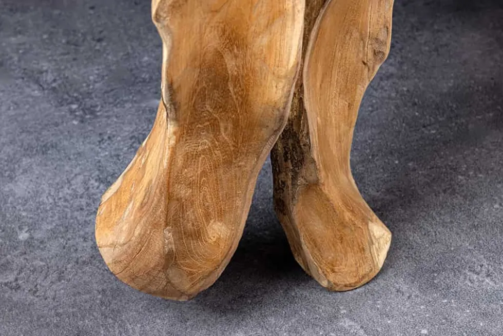 Massiver Konsolentisch ROOT 150cm natur Teak Massivholz aus Wurzelholz Glasplatte