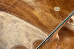 Massiver Konsolentisch ROOT 150cm natur Teak Massivholz aus Wurzelholz Glasplatte