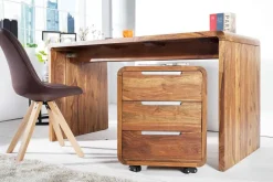 Massiver Rollcontainer CUBUS 60cm braun Sheeshamholz stone finish drei Schubladen