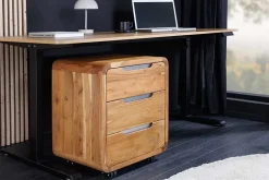 Massiver Rollcontainer CUBUS 60cm braun Akazienholz honey finish drei Schubladen
