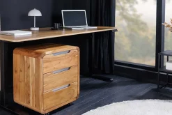 Massiver Rollcontainer CUBUS 60cm braun Akazienholz honey finish drei Schubladen