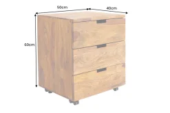 Massiver Rollcontainer MAKASSAR 60cm braun stone finish Sheesham mit Schubladen