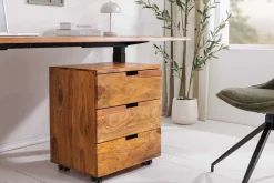 Massiver Rollcontainer MAKASSAR 60cm braun stone finish Sheesham mit Schubladen