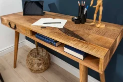 Massiver Schreibtisch RETRO 120cm Mangoholz Bürotisch mit Schublade