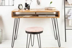 Massiver Schreibtisch SCORPION 100cm natur Mangoholz Hairpin Legs