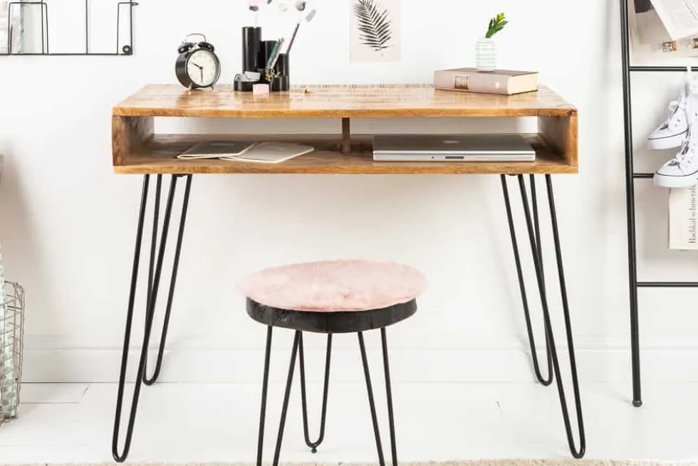 Massiver Schreibtisch SCORPION 100cm natur Mangoholz Hairpin Legs