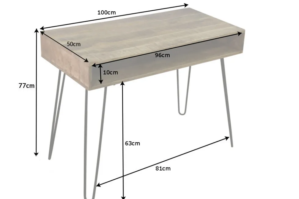 Massiver Schreibtisch SCORPION 100cm natur Mangoholz Hairpin Legs