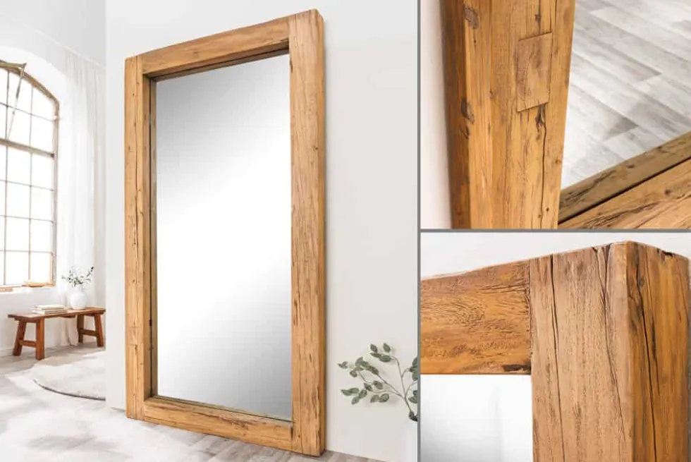 Massiver Spiegel JAVA 180cm natur recyceltes Teakholz hängend oder stehend
