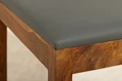 Massiver Stuhl MAKASSAR braun stone finish Sheesham dunkelgrau Kunstleder