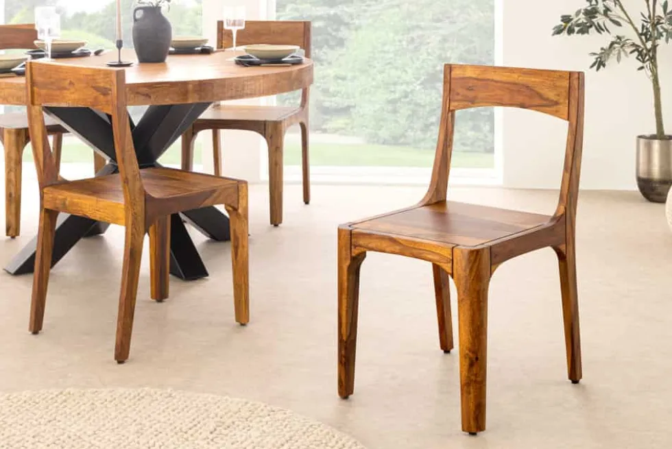 Massiver Stuhl ORGANIC braun Sheeshamholz stone finish handmade
