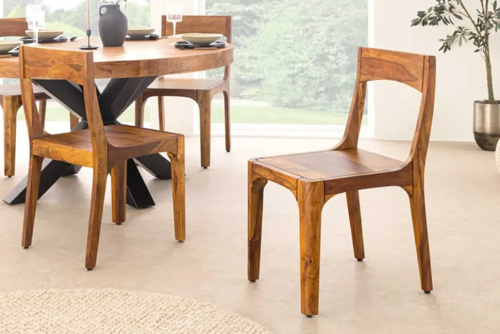 Massiver Stuhl ORGANIC braun Sheeshamholz stone finish handmade
