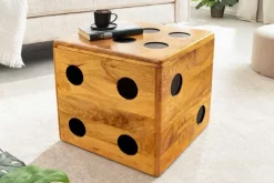 Massiver Würfel-Hocker CUBE 40cm natur Mangoholz Beistelltisch stapelbar mit Fach