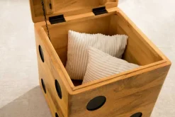 Massiver Würfel-Hocker CUBE 40cm natur Mangoholz Beistelltisch stapelbar mit Fach