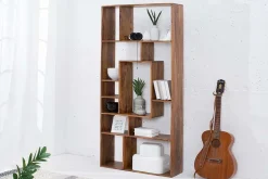 Massives Bücherregal CUBUS 180cm braun Sheesham stone finish einzigartige Maserung