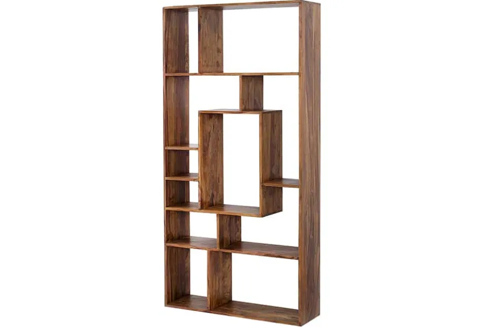 Massives Bücherregal CUBUS 180cm braun Sheesham stone finish einzigartige Maserung