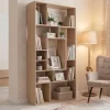 Massives Bücherregal CUBUS 180cm natur Mangoholz cream finish elf Fächer
