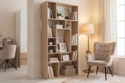 Massives Bücherregal CUBUS 180cm natur Mangoholz cream finish elf Fächer