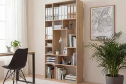 Massives Bücherregal CUBUS 180cm natur Mangoholz cream finish elf Fächer