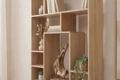 Massives Bücherregal CUBUS 180cm natur Mangoholz cream finish elf Fächer