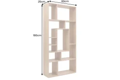 Massives Bücherregal CUBUS 180cm natur Mangoholz cream finish elf Fächer