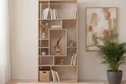 Massives Bücherregal CUBUS 180cm natur Mangoholz cream finish elf Fächer
