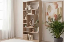 Massives Bücherregal CUBUS 180cm natur Mangoholz cream finish elf Fächer