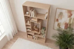 Massives Bücherregal CUBUS 180cm natur Mangoholz cream finish elf Fächer