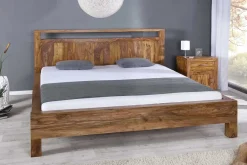 Massives Bett MAKASSAR 180x200cm braun Sheeshamholz stone finish