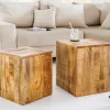 Massives 2er Set Beistelltisch CURACAO 45cm natur Mangoholz Würfel handmade Couchtisch