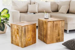 Massives 2er Set Beistelltisch CURACAO 45cm natur Mangoholz Würfel handmade Couchtisch
