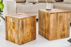 Massives 2er Set Beistelltisch CURACAO 45cm natur Mangoholz Würfel handmade Couchtisch