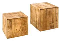 Massives 2er Set Beistelltisch CURACAO 45cm natur Mangoholz Würfel handmade Couchtisch