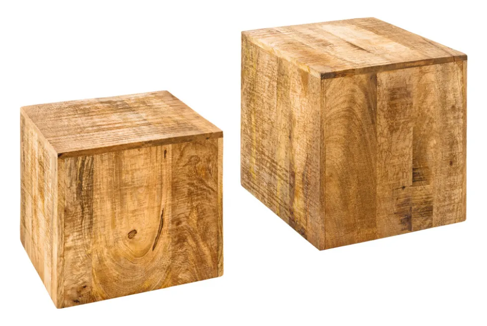 Massives 2er Set Beistelltisch CURACAO 45cm natur Mangoholz Würfel handmade Couchtisch