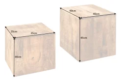 Massives 2er Set Beistelltisch CURACAO 45cm natur Mangoholz Würfel handmade Couchtisch