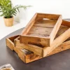 Massives 3er Set Tablett HEMINGWAY 45cm recyceltes Mahagoniholz handmade Servierbrett