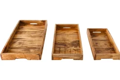 Massives 3er Set Tablett HEMINGWAY 45cm recyceltes Mahagoniholz handmade Servierbrett