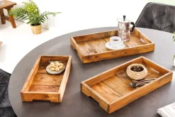 Massives 3er Set Tablett HEMINGWAY 45cm recyceltes Mahagoniholz handmade Servierbrett