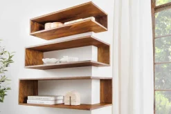 Massives 3er Set Wandregale SURREAL 65cm braun stone finish Außenecke Sheesham