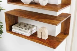 Massives 3er Set Wandregale SURREAL 65cm braun stone finish Außenecke Sheesham