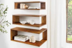 Massives 3er Set Wandregale SURREAL 65cm braun stone finish Außenecke Sheesham