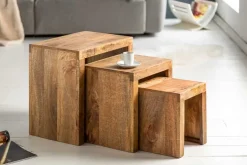 Massives 3er-Set Beistelltische MAKASSAR 45cm Mango natur Massivholz