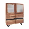Massives Highboard AMAZONAS 140cm Akazie Metall Vitrine Baumkante