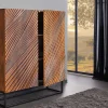 Massives Highboard ART 120cm braun Mangoholz 3D-Design schwarz Metall