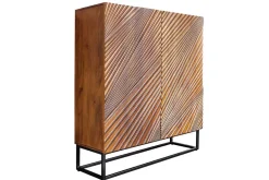 Massives Highboard ART 120cm braun Mangoholz 3D-Design schwarz Metall