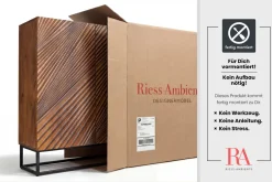 Massives Highboard ART 120cm braun Mangoholz 3D-Design schwarz Metall