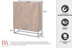 Massives Highboard ART 120cm braun Mangoholz 3D-Design schwarz Metall