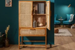 Massives Highboard BAMBOO LOUNGE 140cm Mangoholz Bambus mit Wiener Geflecht