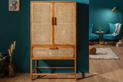 Massives Highboard BAMBOO LOUNGE 140cm Mangoholz Bambus mit Wiener Geflecht